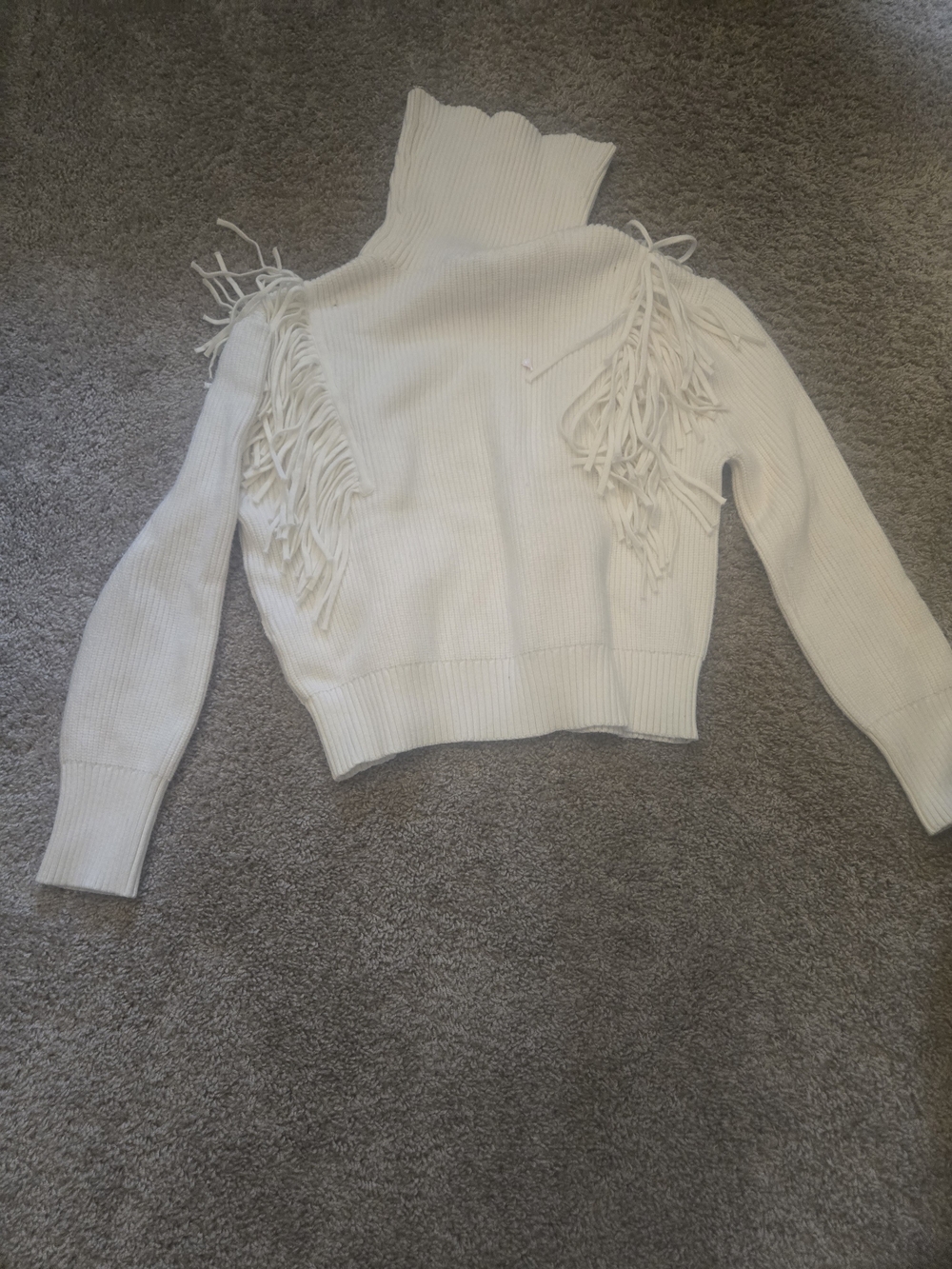 Turtleneck Fringe Sweater - White